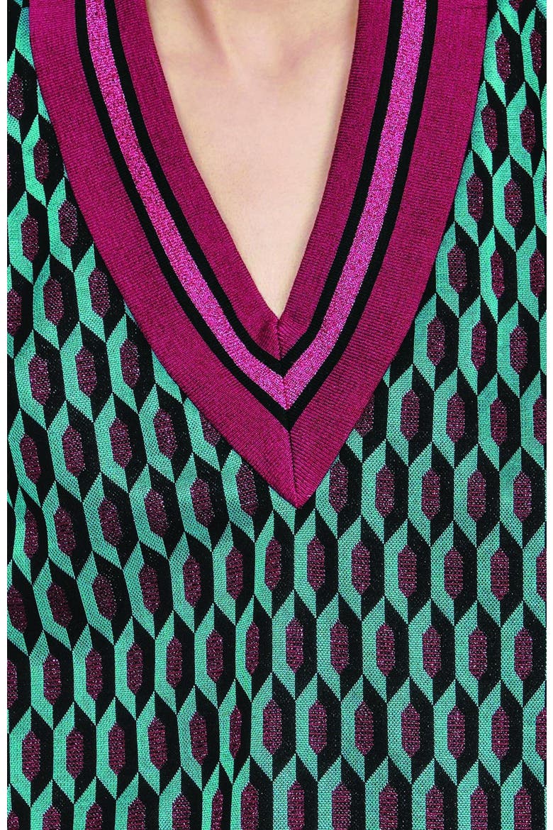 Glitter Geo Jacquard Pullover Vest, Alternate, color, Teal Multi