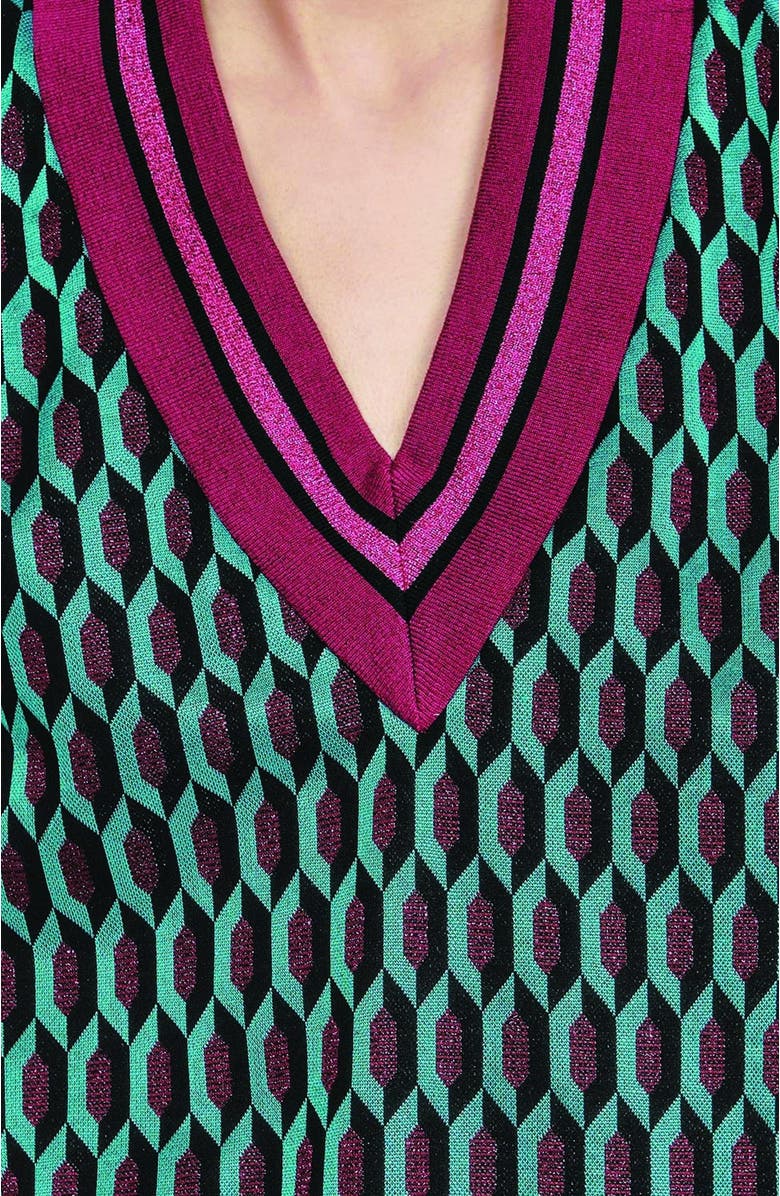 Anna Sui Glitter Geo Jacquard Pullover Vest, Alternate, color, Teal Multi