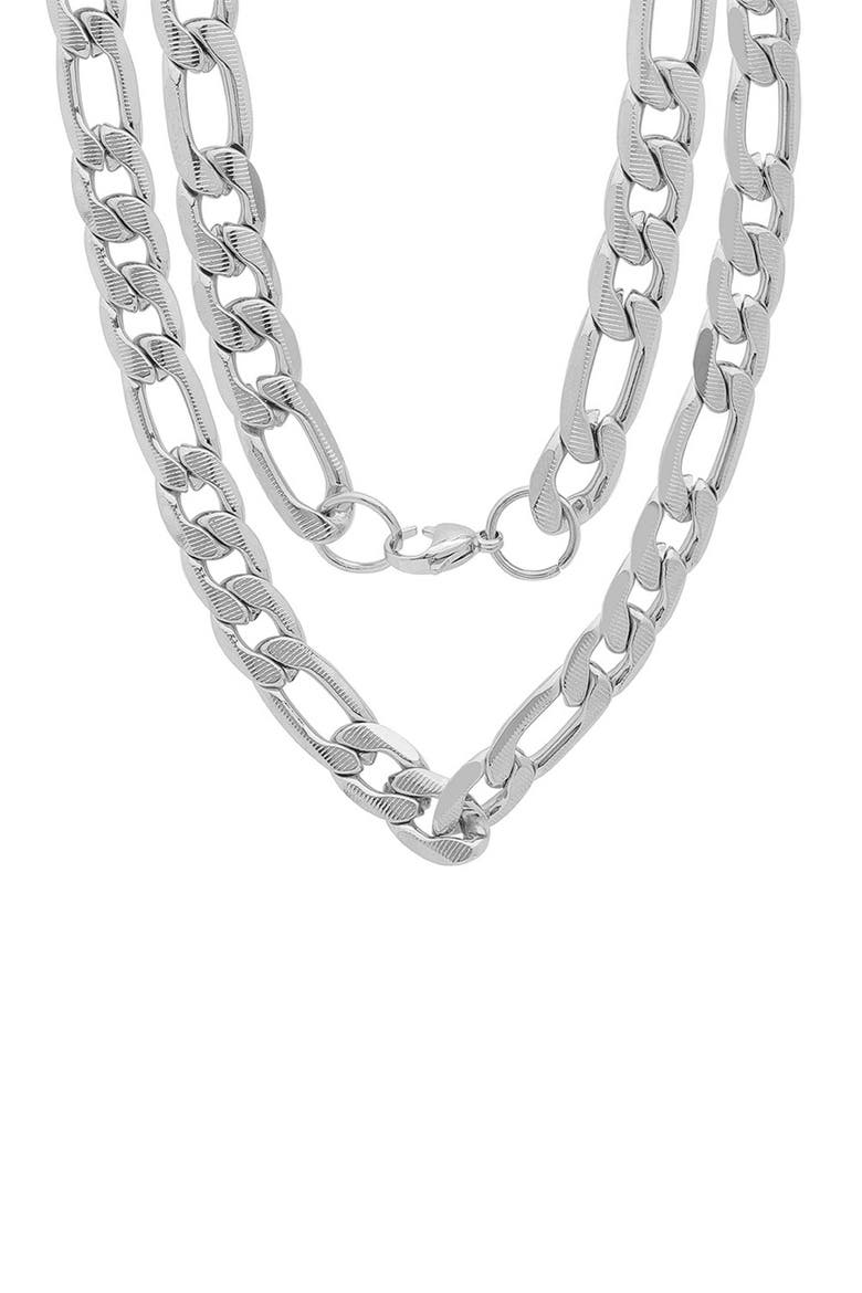 Men's Stainless Steel Figaro Link Necklace, Main, color, SILVER