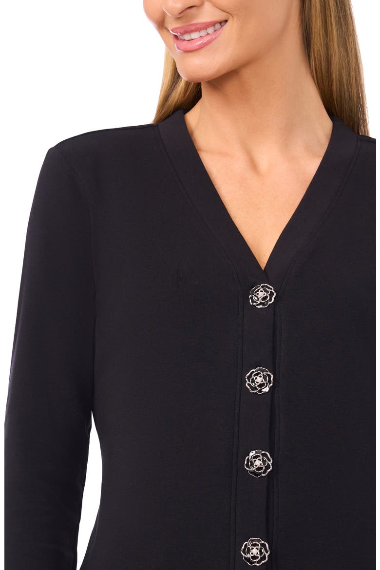 Flower Button Knit Cardigan, Alternate, color, RICH BLACK