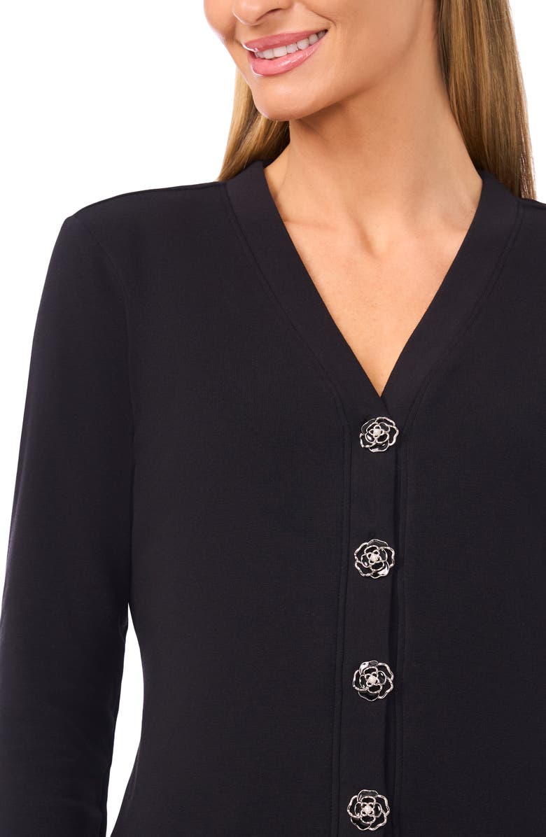 CeCe Flower Button Knit Cardigan, Alternate, color, Rich Black