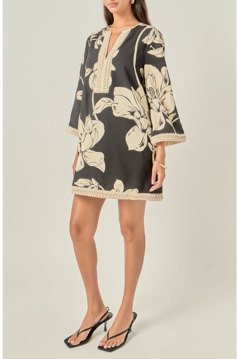 Floral Print Cotton Minidress, Alternate, color, BLACK/ CREAM