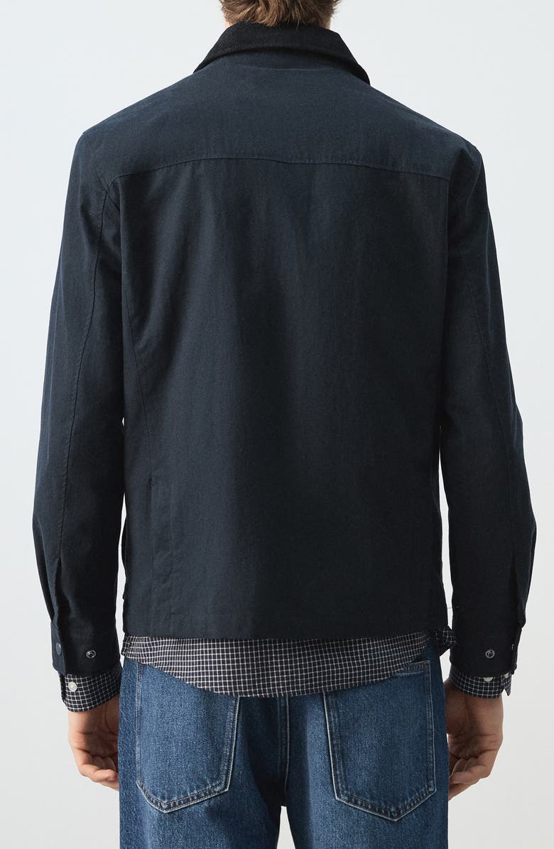 MANGO Contrast Collar Water Repellent Jacket, Alternate, color, Navy