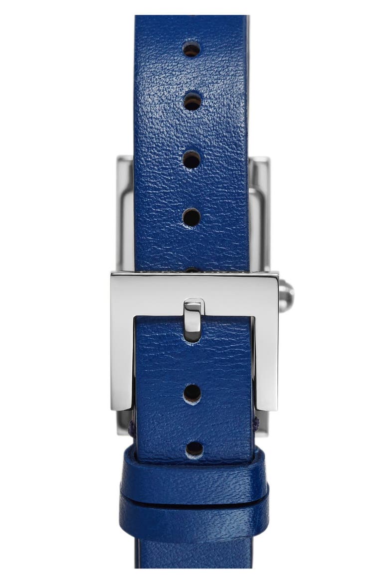 'Buddy Signature' Rectangular Leather Strap Watch, 17mm x 31mm, Alternate, color, NAVY/ SILVER