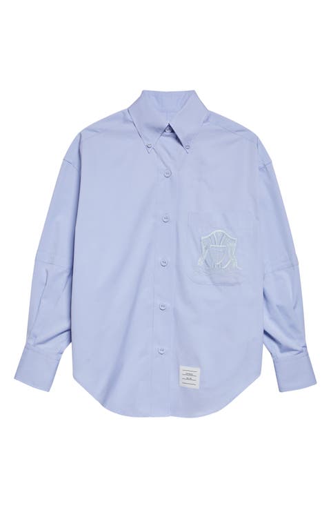 Crest Embroidered Oversize Cotton Poplin Button-Down Shirt