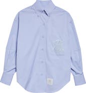 Thom Browne Crest Embroidered Oversize Cotton Poplin Button-Down Shirt