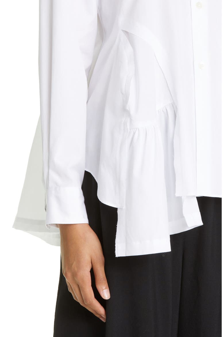Gathered Inset Cotton Broadcloth Button-Up Shirt, Alternate, color, WHITE