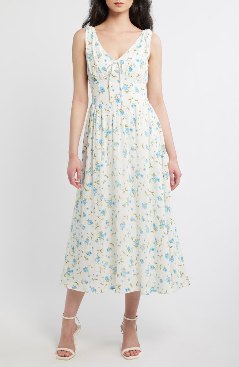 Blu Pepper Floral Print Sleeveless Midi Dress, Main, color, Ivory/Blue