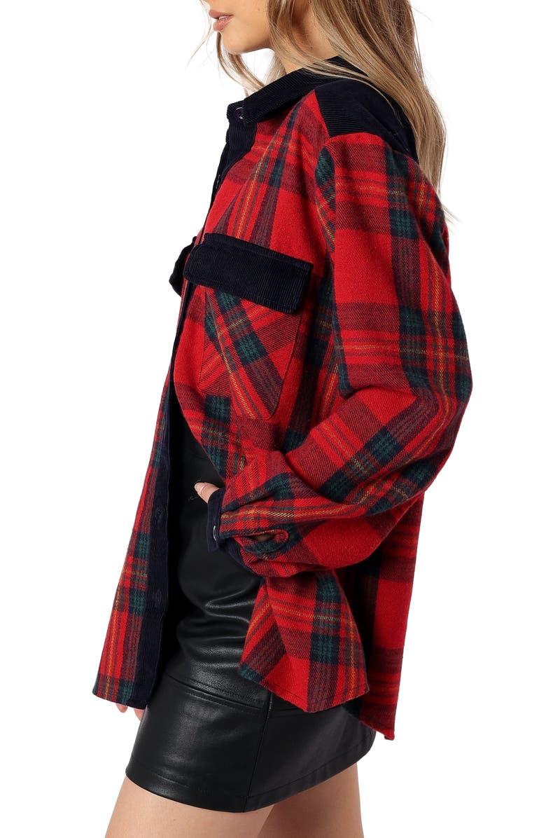 Petal & Pup Lucille Corduroy Trim Plaid Shacket, Alternate, color, Red/ Navy