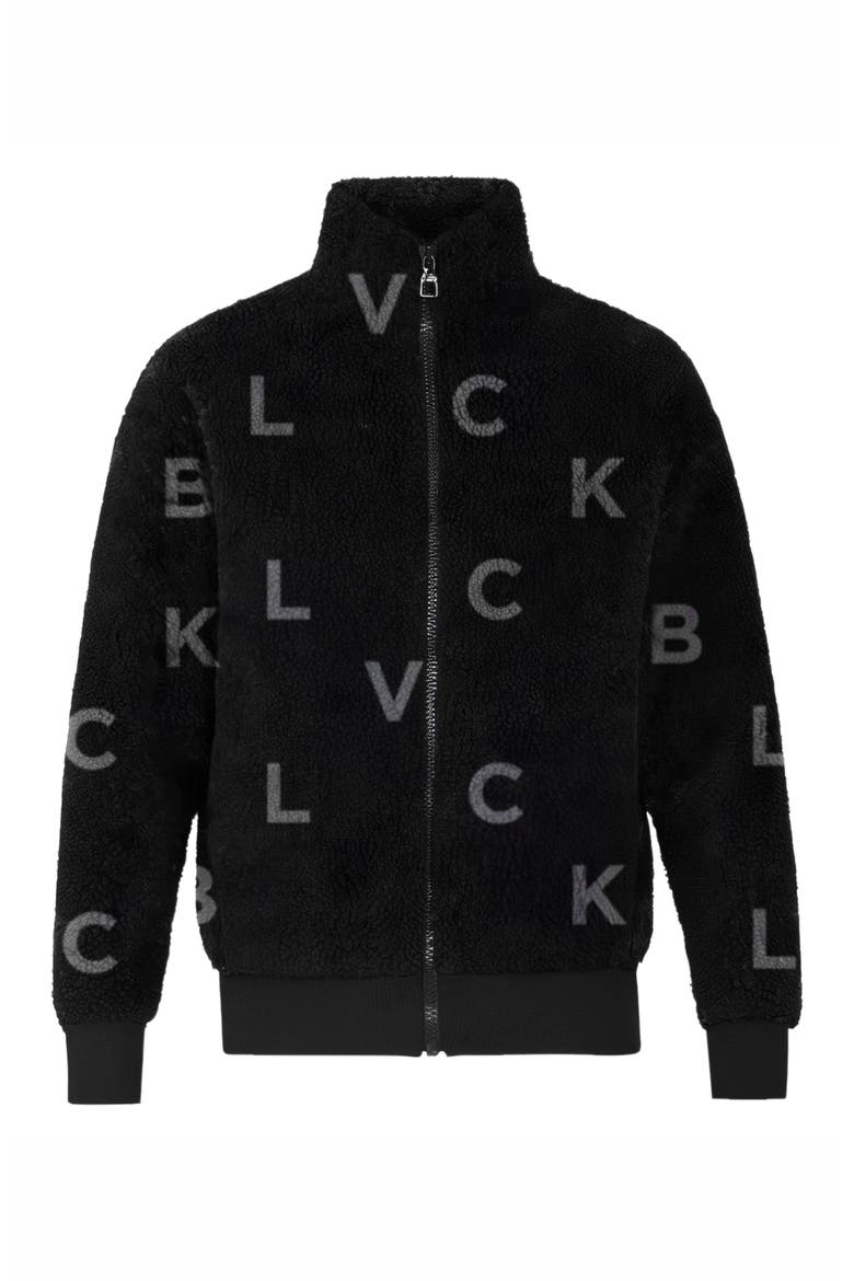 'Monogram' Fleece Jacket, Alternate, color, Black