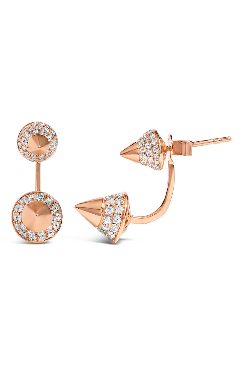 14K Rose Gold 1.00 Cttw Diamond Double Cone Jacket Stud Earring, Alternate, color, Pink