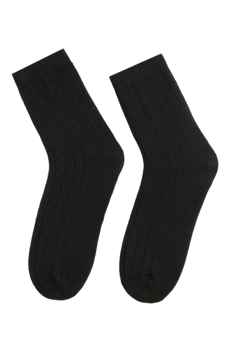 GOBI Mongolian Cashmere Trim Knit Bed Socks, Main, color, Black