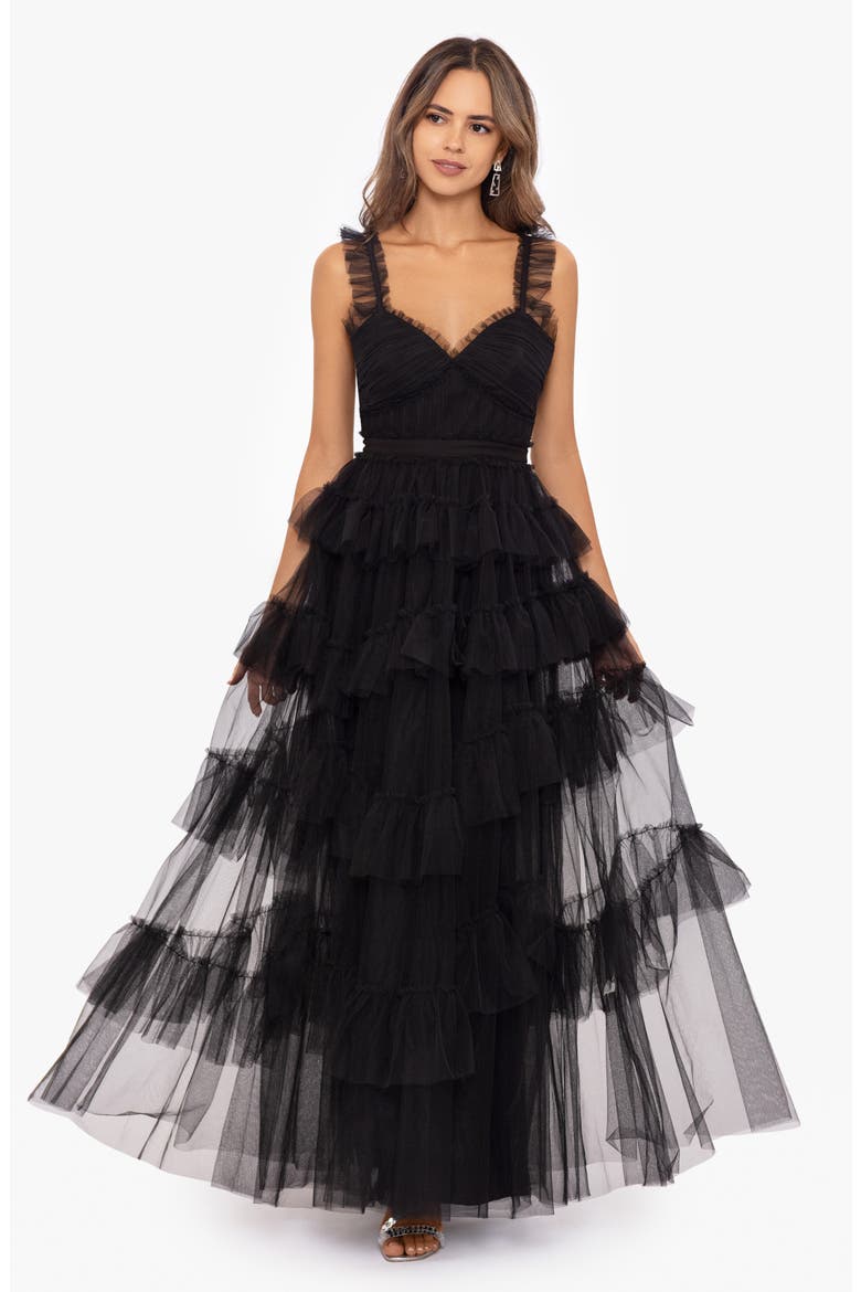 Tiered Ruffle Tulle Gown, Alternate, color, BLACK
