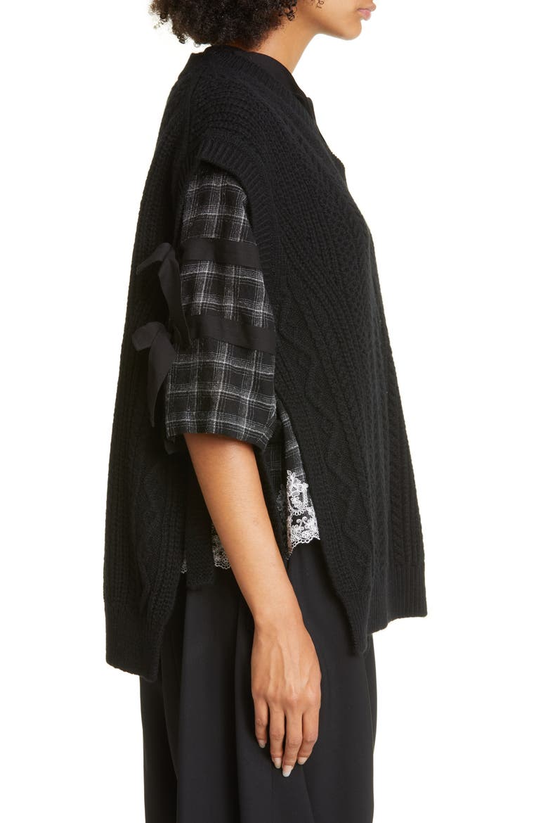 Women's Aran Side Ties Shetland Wool Sweater Vest, Alternate, color, BLACK