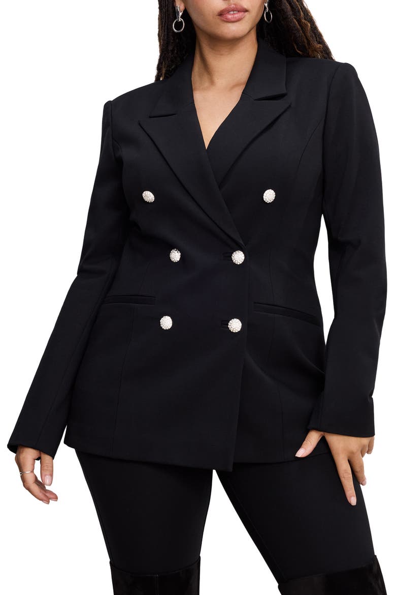 Embellished Double Breasted Blazer, Alternate, color, BLACK001