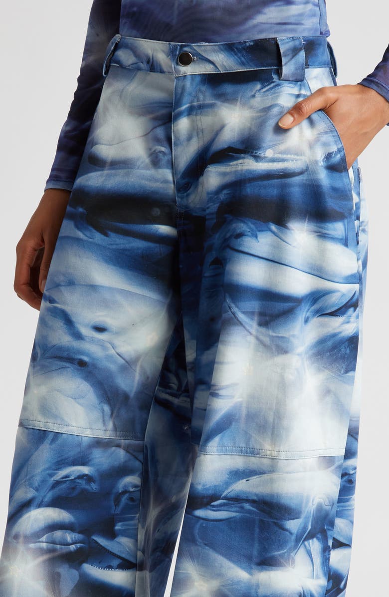 Collina Strada Stomp Dolphin Print Wide Leg Cotton Pants, Alternate, color,