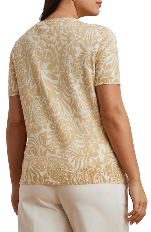 Ralph Lauren Plus Size Floral Cotton-blend Short-sleeve Sweater In Neutral
