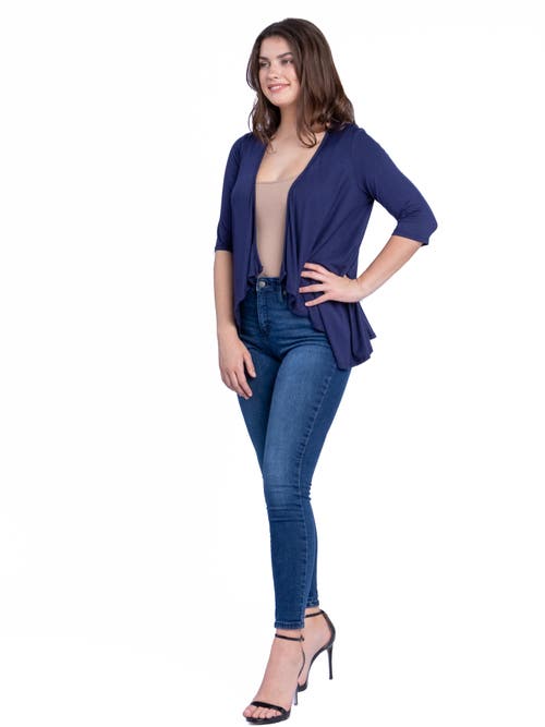 24seven Comfort Apparel Petite Elbow Length Sleeve Open Cardigan Jacket In Blue