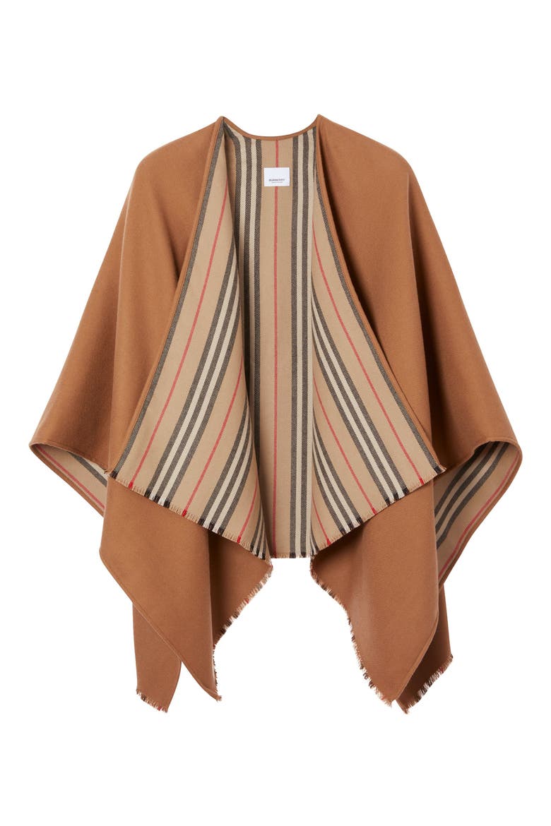 Icon Stripe Reversible Wool Cape, Alternate, color, FLAXSEED