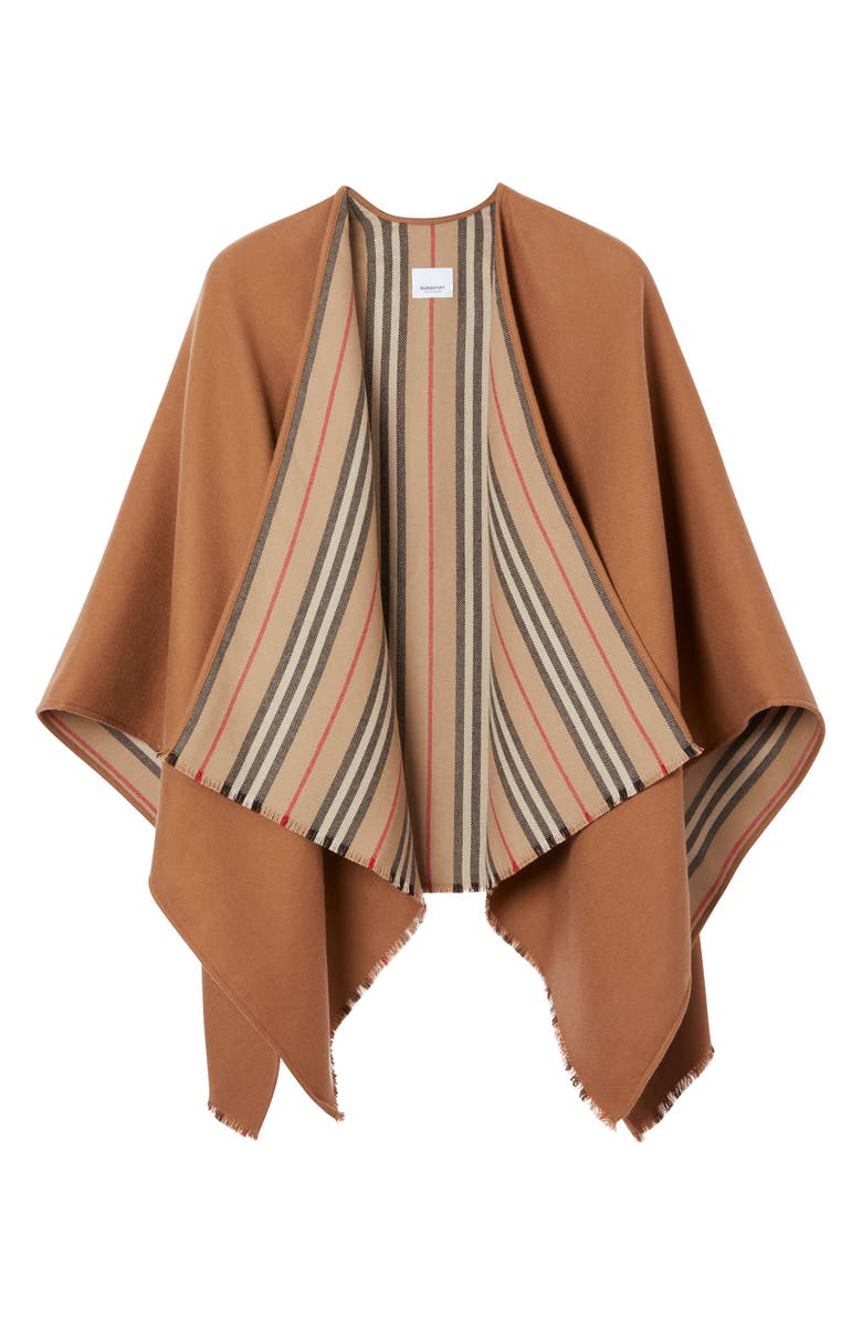 Burberry Icon Stripe Reversible Wool Cape, Alternate, color,