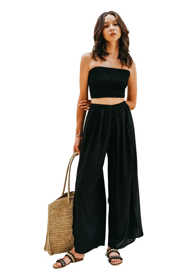 Judith Side Split Pants with Matching Tube Top, Main, color, Black