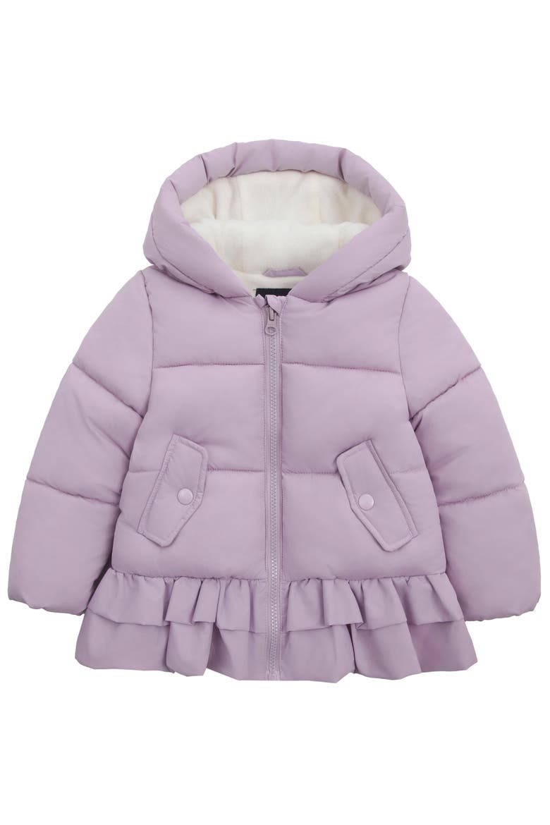 Kids' Rosie Fleece Lined Ruffle Puffer Coat, Main, color, Purple