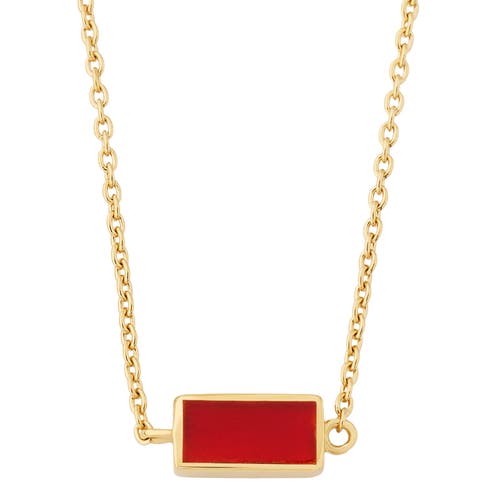 Jan Leslie Single Station Rectangle Dash Necklace In Sterling 18k Gold Overlay In Red