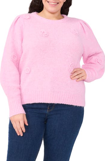 Cece Women's Beaded Love Script Crewneck Long-sleeve Sweater In Corsage