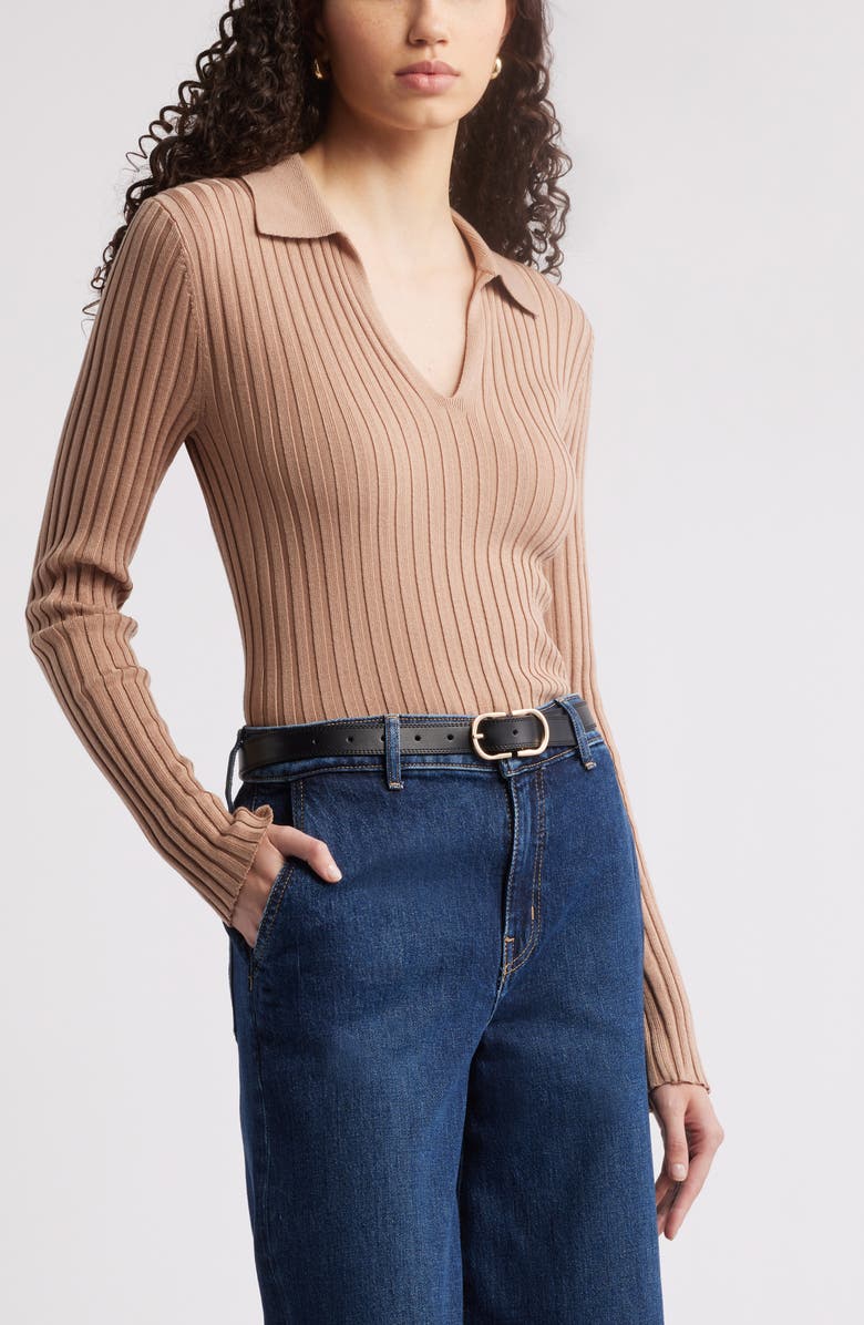 Nordstrom Johnny Collar Polo Sweater, Main, color, Tan Natural