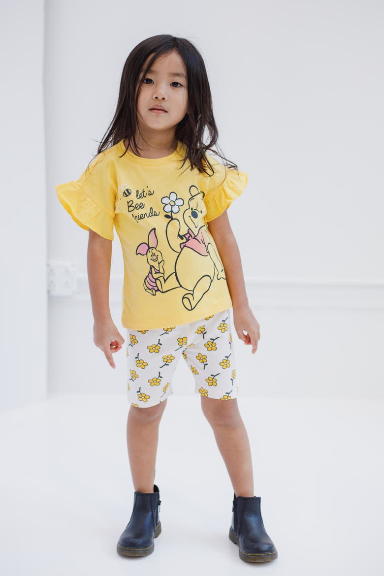 Moana 2-Piece T-Shirt and Bike Shorts Set, Alternate, color, Pooh Piglet Yellow