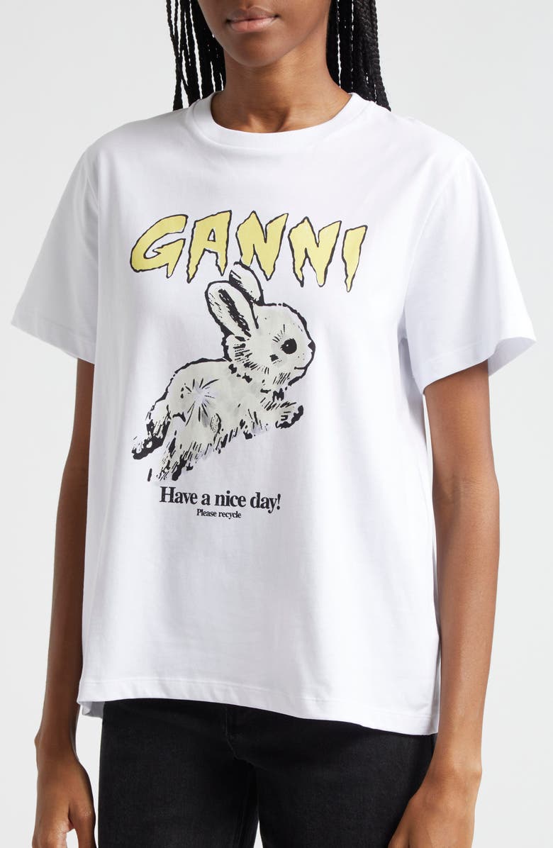 Ganni Bunny Organic Cotton Graphic T-Shirt, Alternate, color, 