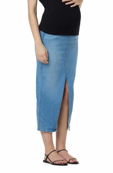 Reconstructed Stretch Cotton Denim Midi Skirt