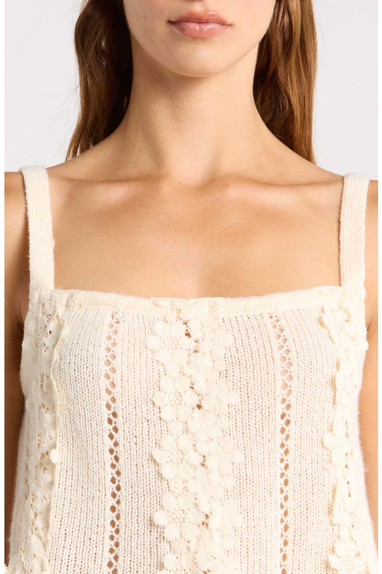 Lace Appliqué Pointelle Knit Camisole, Alternate, color, CREAM