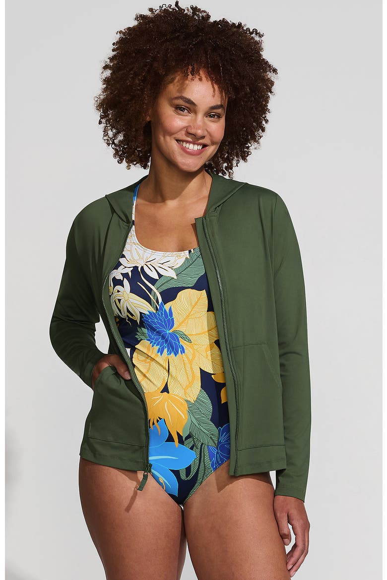 SunShade UPF 50 Hooded Zip Front Rash Guard, Main, color, Rich Olive Green