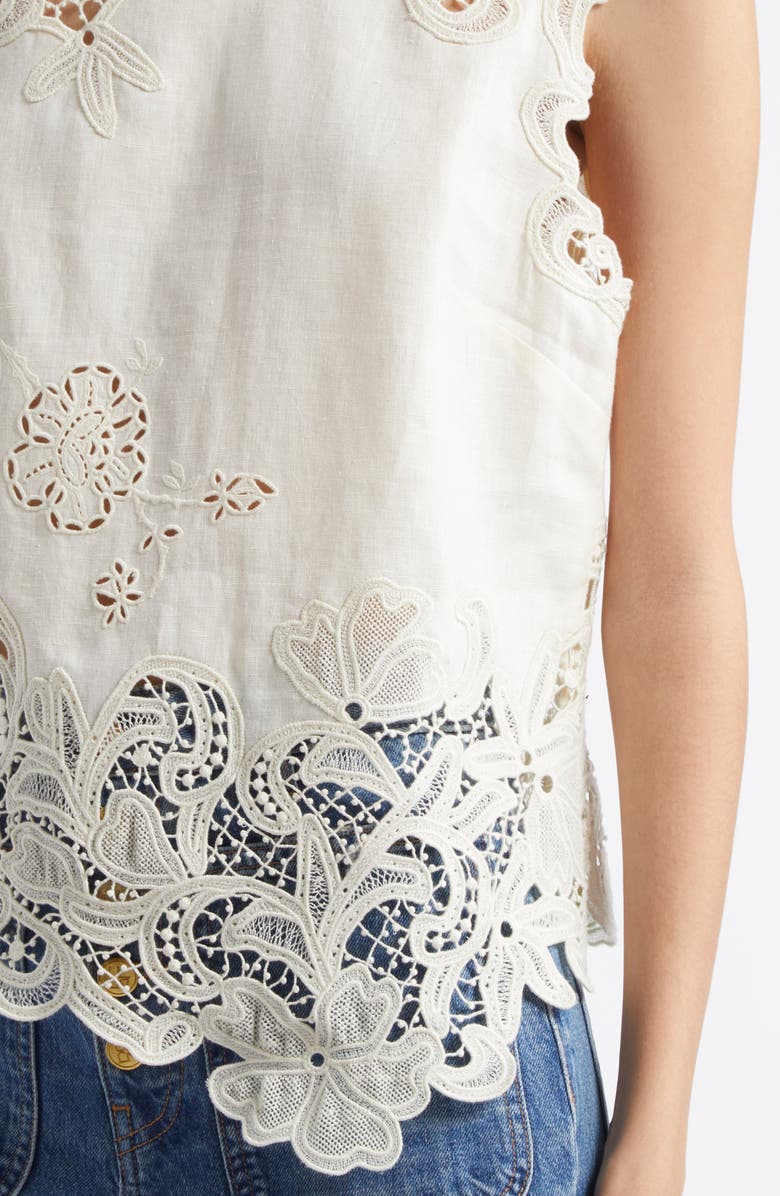 Ulla Johnson Marlis Lace Trim Linen Top, Alternate, color, 