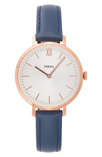 Fossil Jacqueline Two Hand Quartz Leather Strap Watch, 36mm In Gold