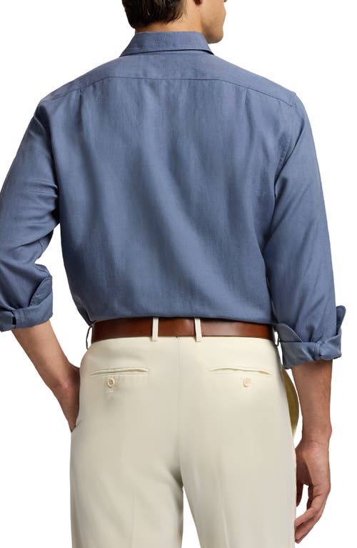 Ralph Lauren Purple Label Silk & Linen Button-up Shirt In Blue