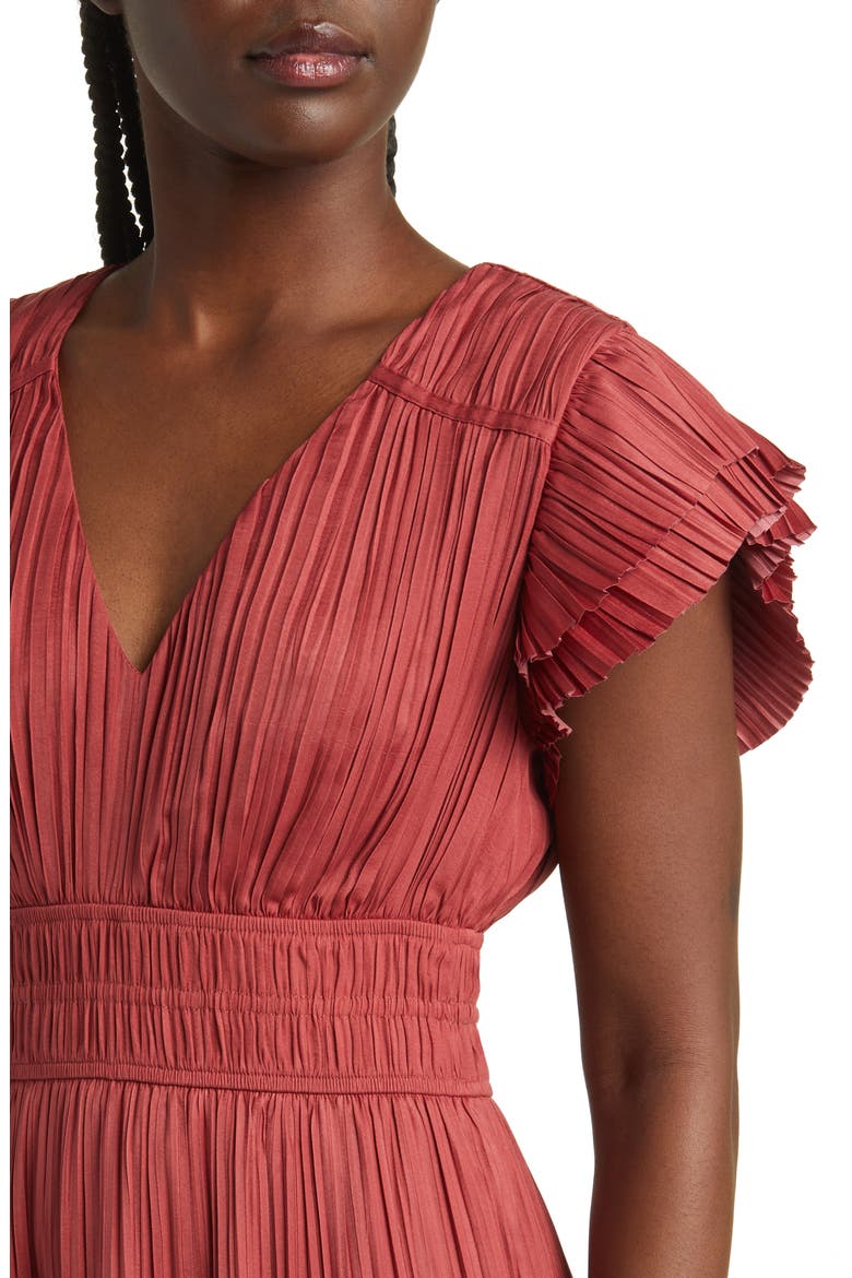 Plissé Midi Dress, Alternate, color, MARSALA