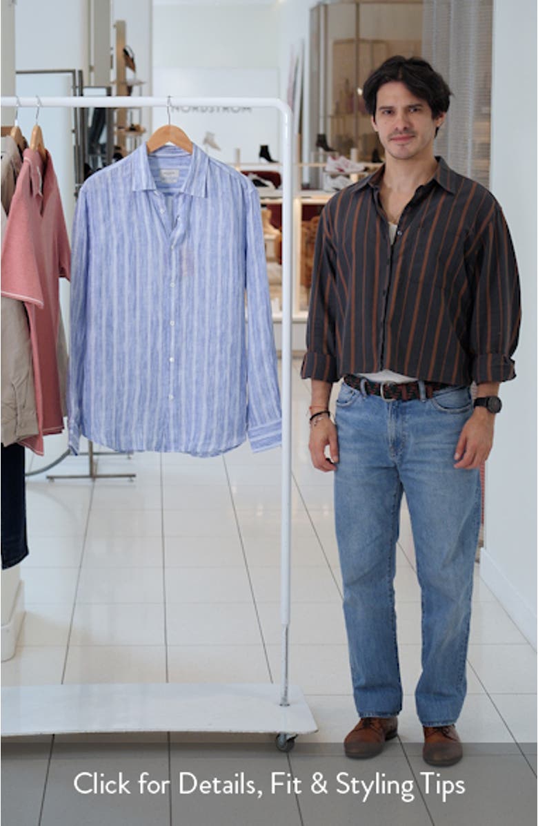 Julian Shaped Fit Stripe Linen Button-Up Shirt, sales video thumbnail