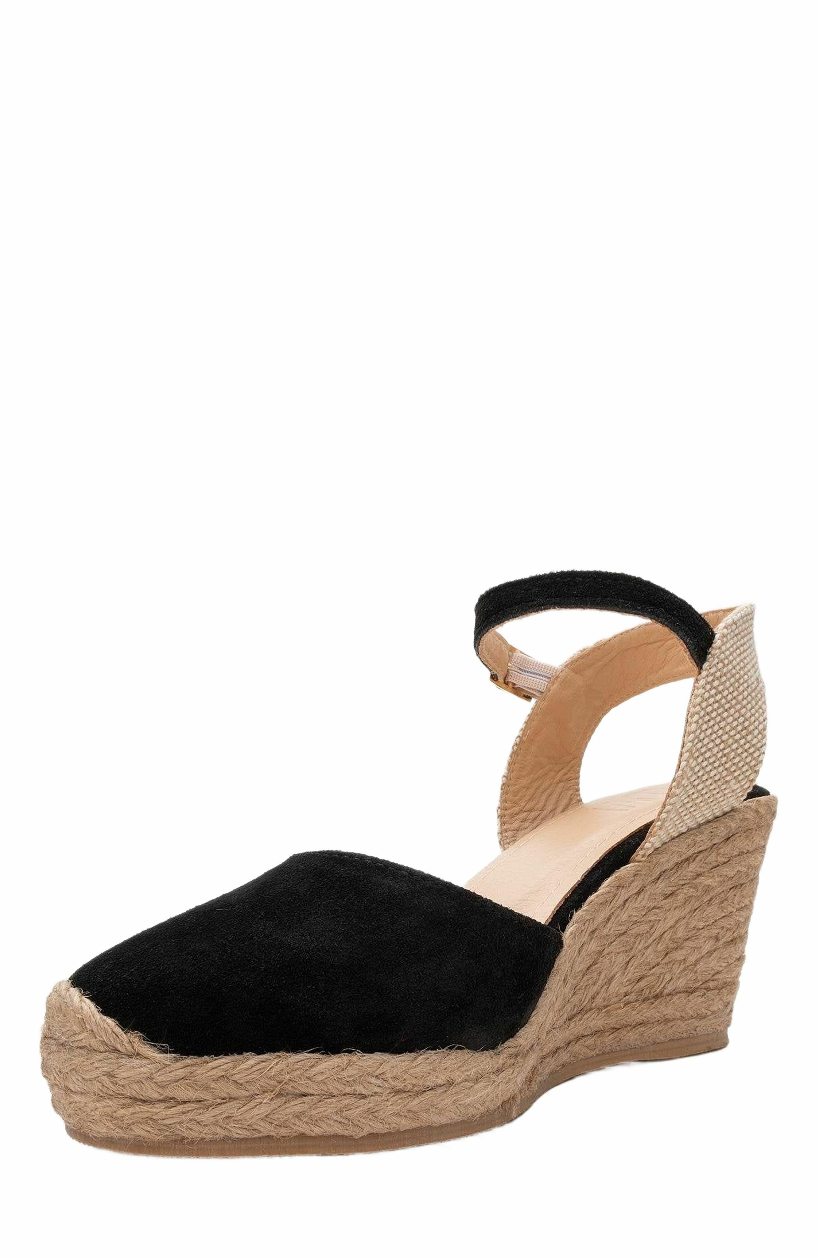 Forever & Always Shoes Sinta Suede Leather Platform Espadrille, Alternate, color, Black Suede Leather