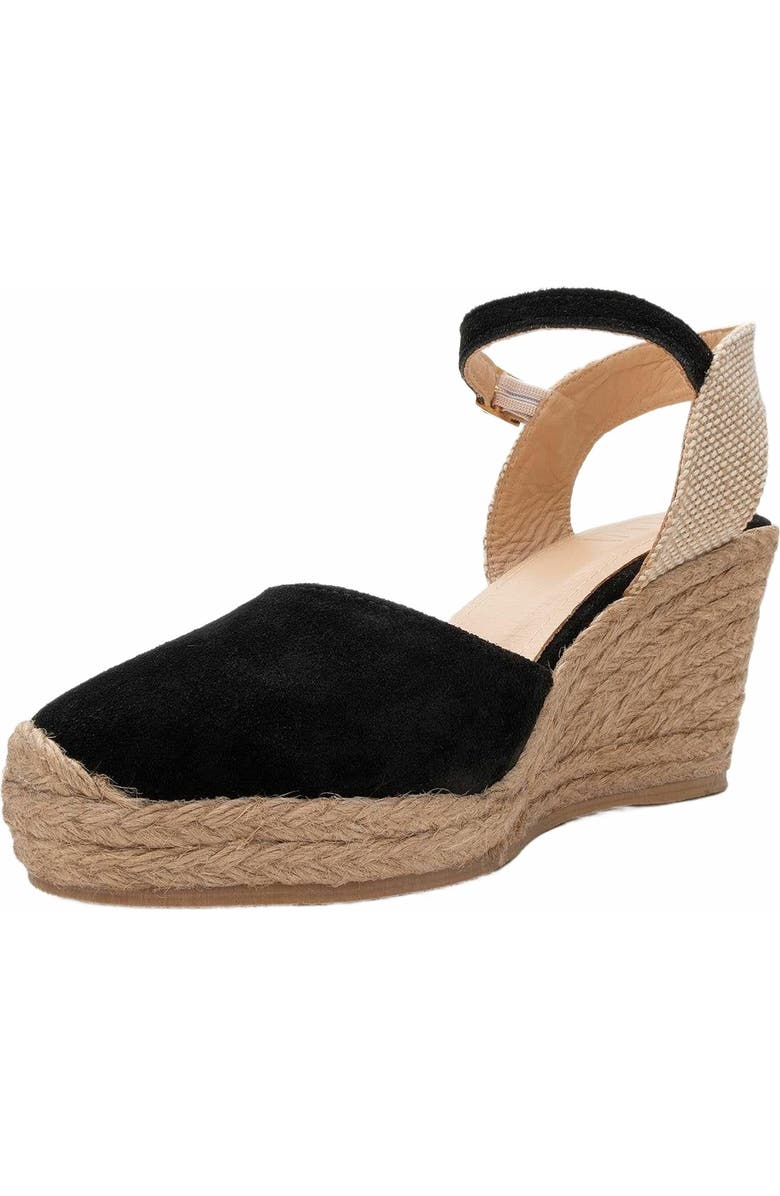 Forever & Always Shoes Sinta Suede Leather Platform Espadrille, Alternate, color, Black Suede Leather