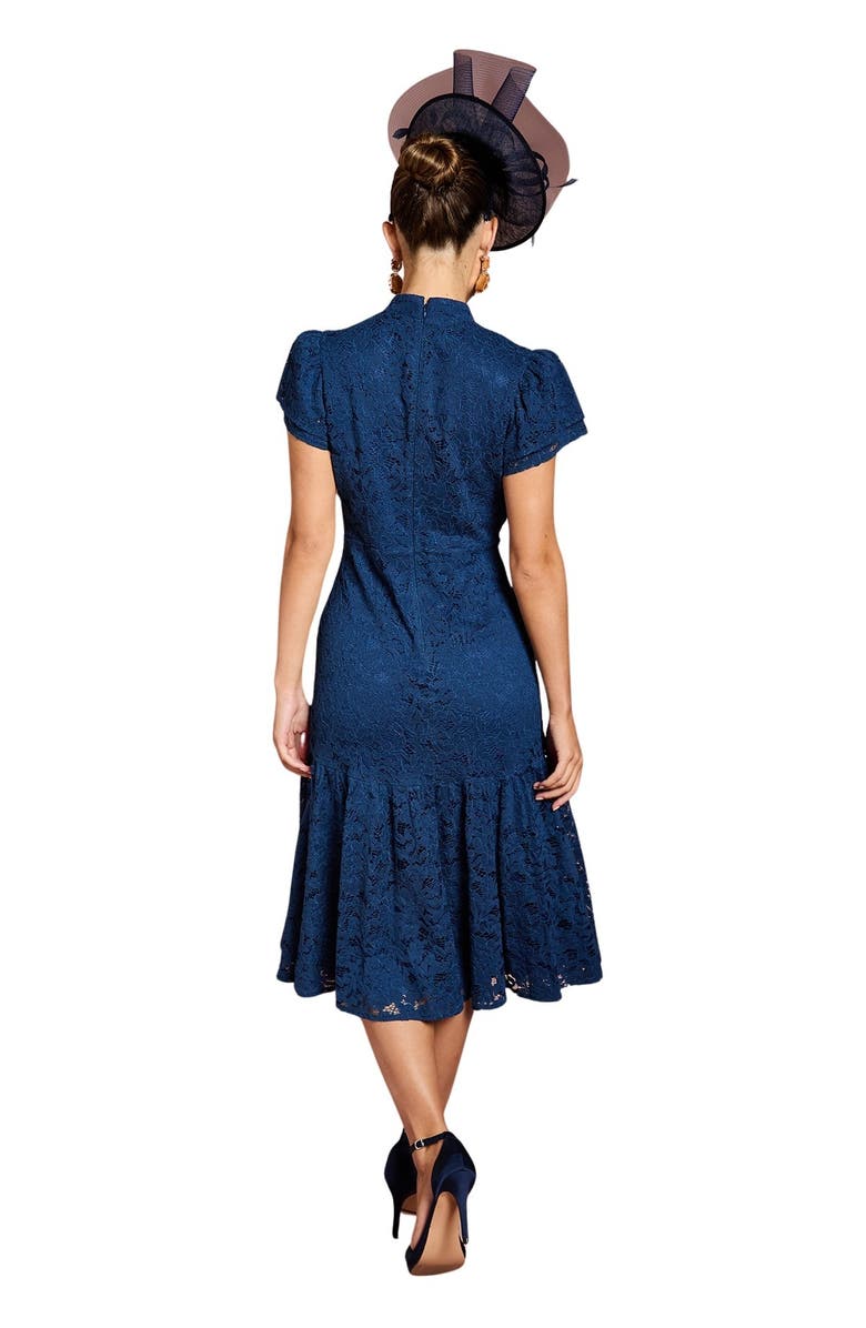 Coast Lace Frill Sleeve High Neck Midi Dress, Alternate, color, Navy