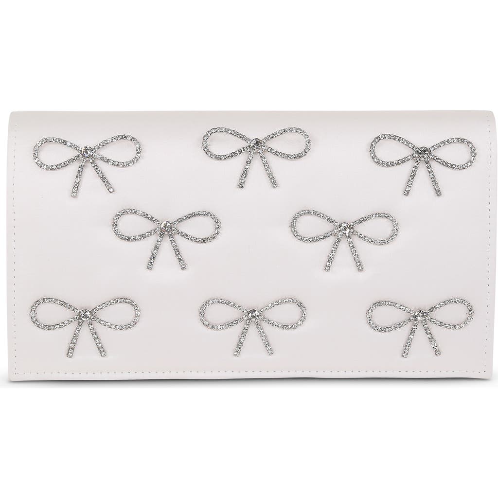 Jewel Badgley Mischka Julia Crystal Bow Flap Clutch In White
