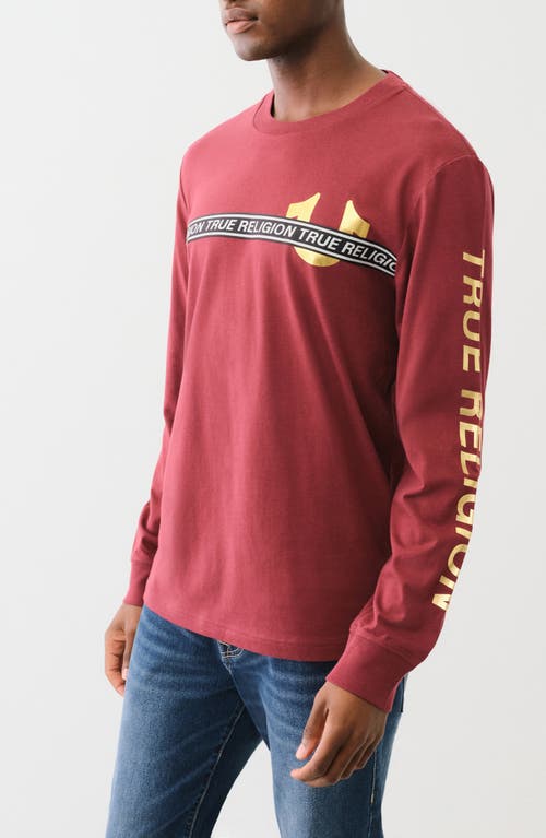 True Religion Foil Taping Long Sleeve Cotton Graphic T-shirt In Chocolate Truffle
