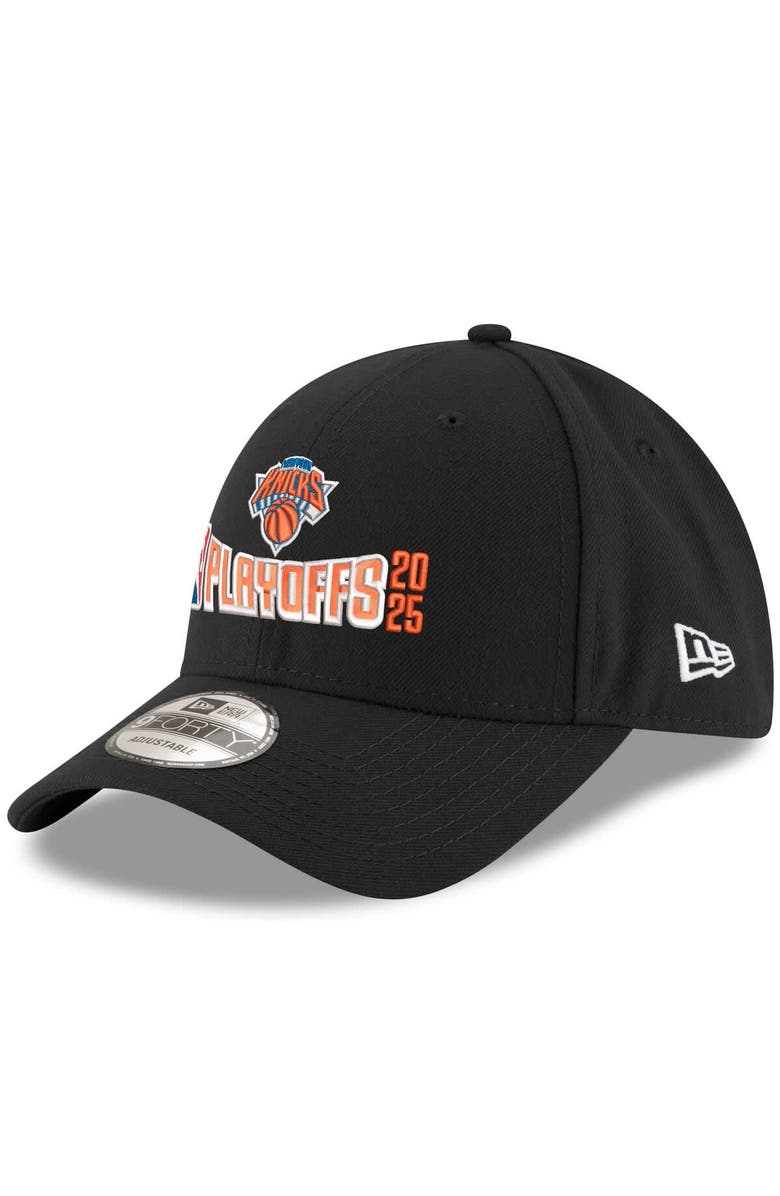 New Era Men's Black New York Knicks 2025 NBA Playoffs 9FORTY Adjustable Hat, Main, color, 