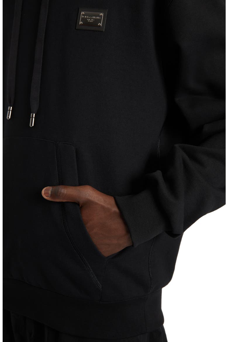 Logo Plate Cotton Hoodie, Alternate, color, N0000 NERO