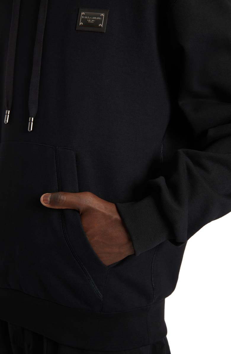 Dolce&Gabbana Logo Plate Cotton Hoodie, Alternate, color, N0000 Nero