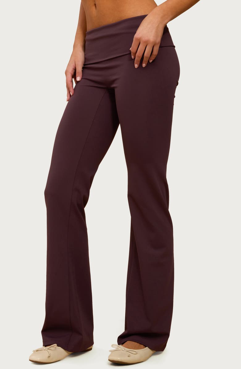 EDIKTED Oriane Foldover Flare Leggings, Alternate, color, Plum