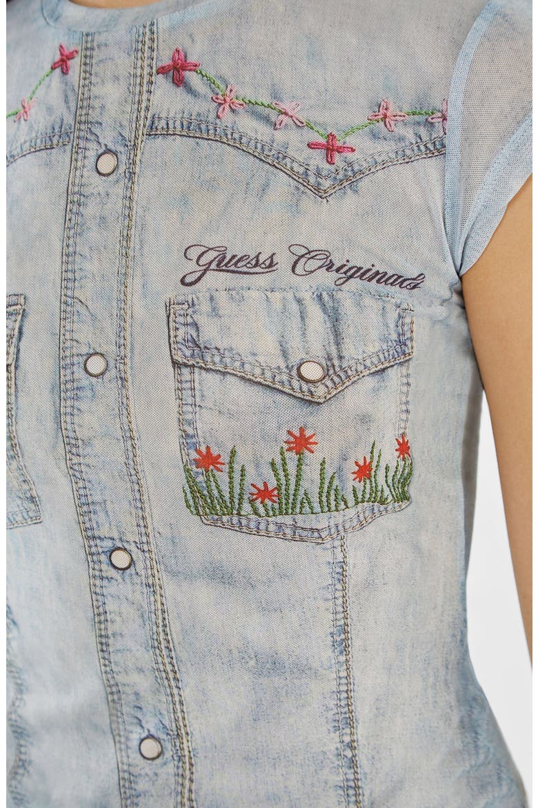 Studded Denim Trompe l'Oeil Mesh Graphic T-Shirt, Alternate, color, GO PRINTED DENIM EMBROIDERY