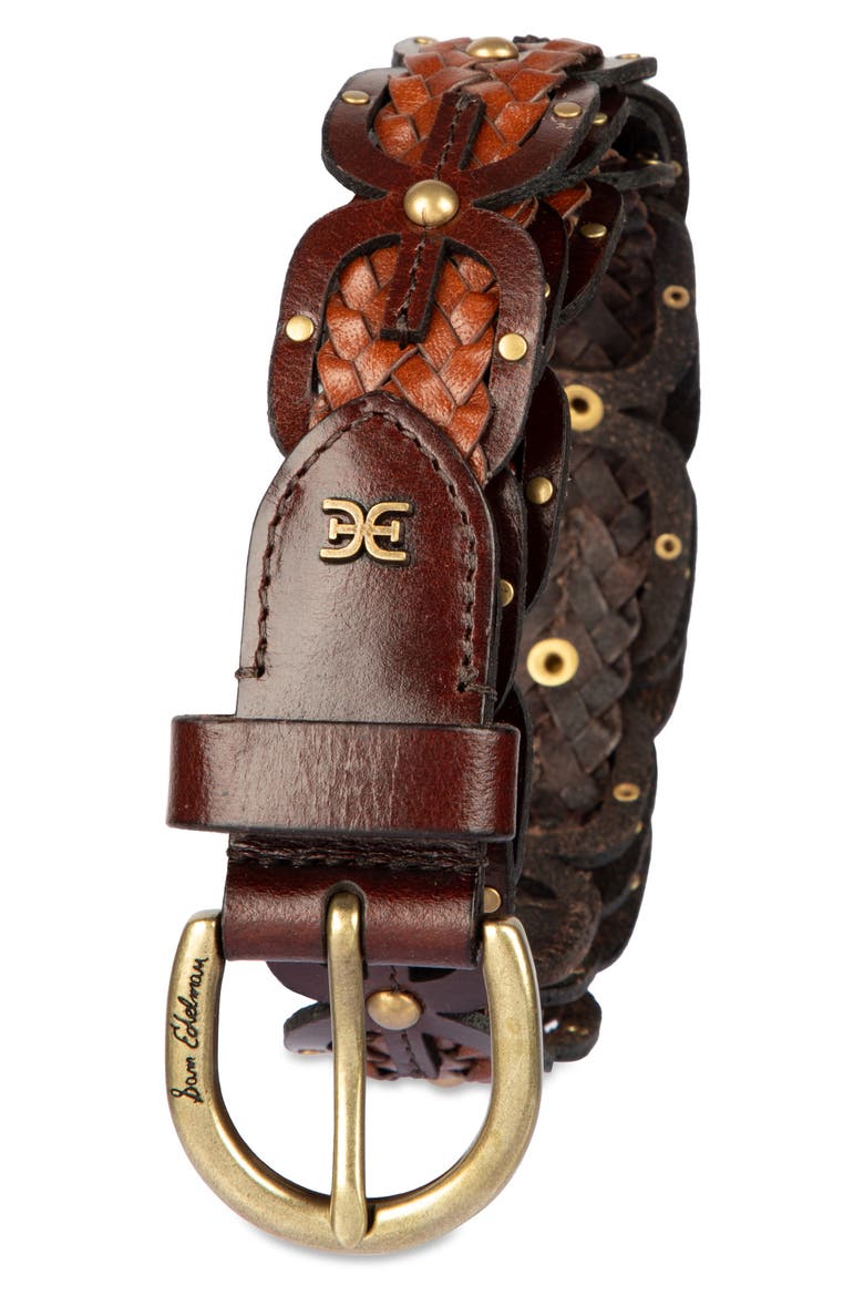 Linked Braided Leather Belt, Alternate, color, BROWN